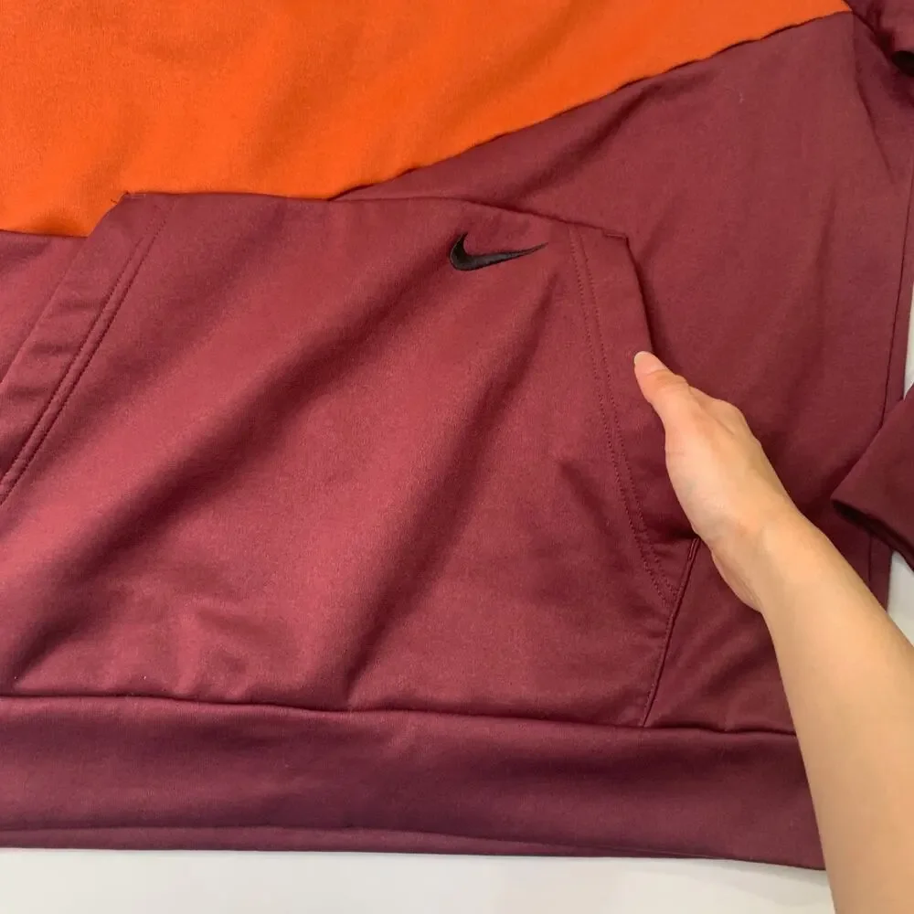 Nike Hoodie Mens L Large Burgundy Therma Fit Big Swoosh Fleece Lined Sweatshirt